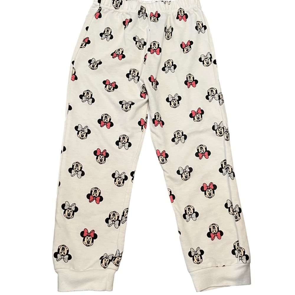 Disney Minnie Mouse Kids Sweatpants- White with Black and Pink Accents size 6